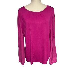 Talbots Pleated Accordion Sleeve Crewneck Top Women's Large